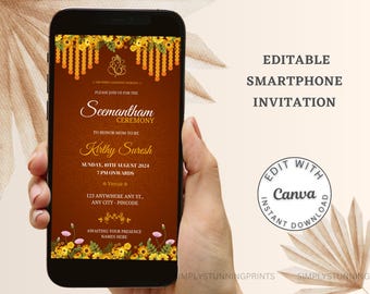 Seemantham Invitation Card | Indian Baby Shower Invitation Template | Godh Bharai Invitation |  | Electronic Digital Mobile Invite