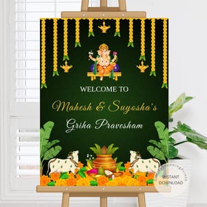 Telugu Griha Pravesham Welcome Sign: Indian Housewarming Decor (Digital Download 18&quot;X24&quot;/24&quot;X36&quot;)