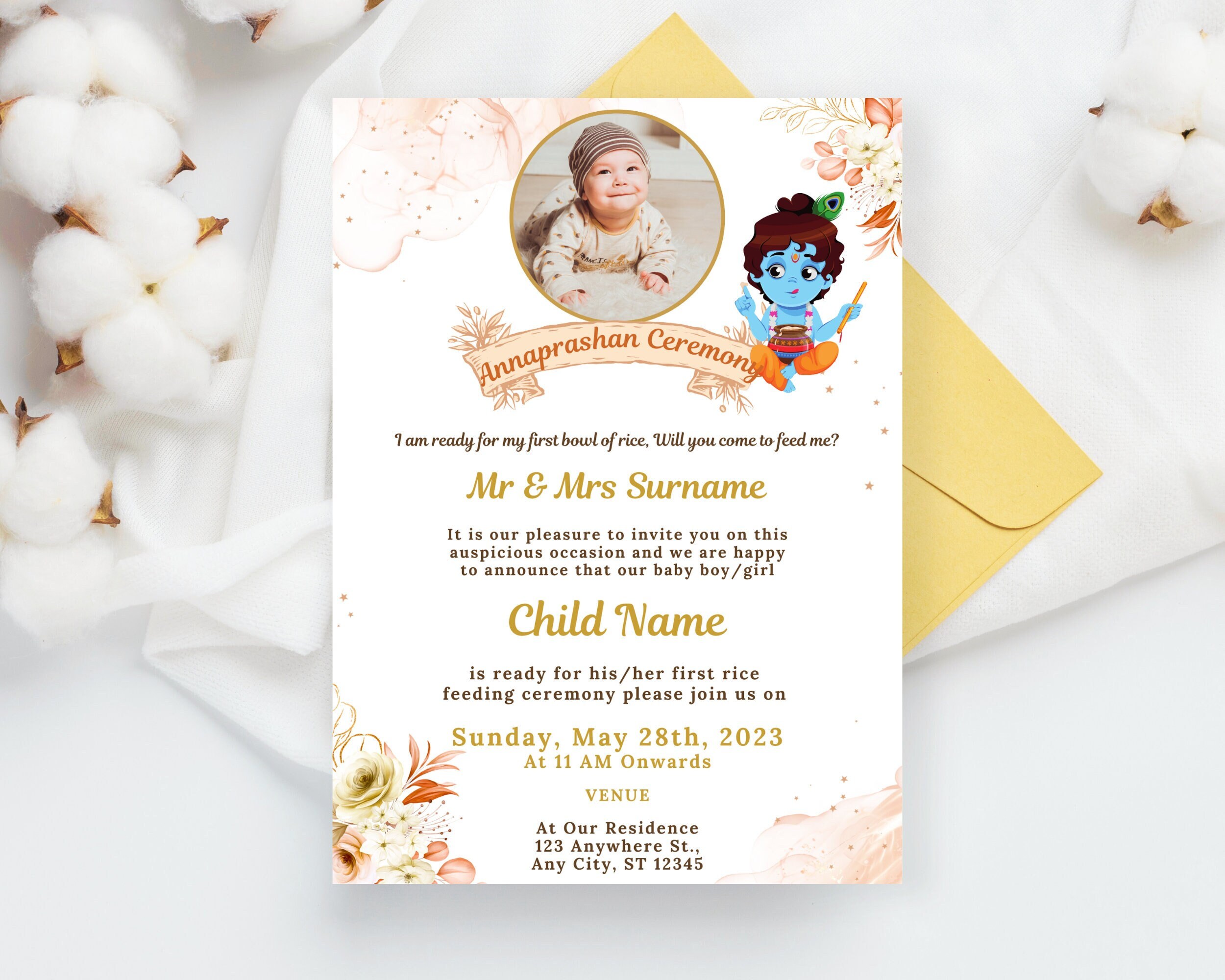 Rice Feeding Ceremony Invitation Card Annaprashan Ceremony Invite