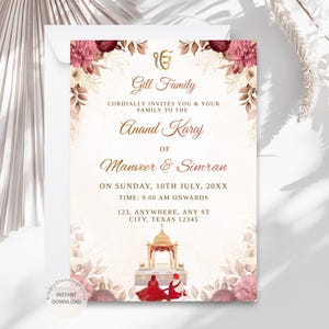 Cartão de convite floral Anand Karaj | Cartão de convite de casamento Sikh | Cartão de casamento Panjabi | Convite de casamento indiano | DOWNLOAD DIGITAL