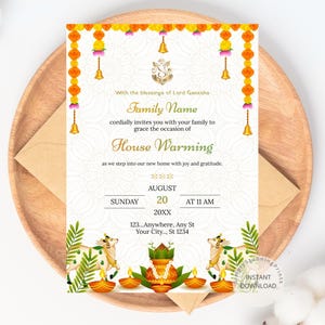 Traditionele Indiase housewarminguitnodiging | Digitale uitnodiging Griha Pravesh | House Vastu Poojan-kaart | Bewerkbare digitale e-uitnodiging