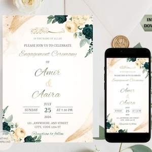 Tarjeta de invitación de compromiso musulmán / Invitación de compromiso floral / Invitación para ceremonia de anillo / Invitación Mangni / DESCARGA DIGITAL