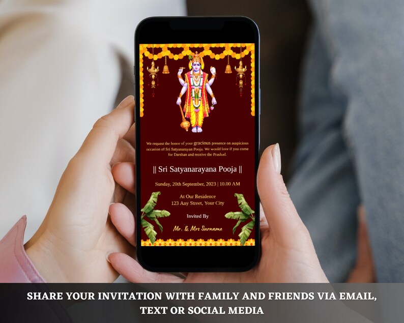 Sri Satyanarayana Pooja Invitation Editable Satyanarayan Etsy