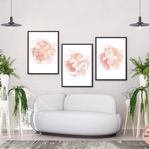 Ganesha Om Krishna Print Set in Pastel Watercolor   | Modern Abstract Wall Art | Spiritual Wall Decor | Yoga Studio Decor