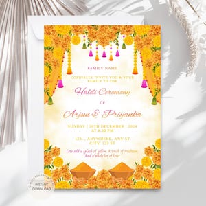 Indian Haldi Ceremony Invitation | Editable Haldi Invite for Couple | Traditional Pre-Wedding Card | Digital Download | Mehndi Sangeet Event