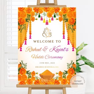 Panneau de bienvenue Haldi Ceremony en tant que Pithi | Plaque décorative indienne Haldi | affiche de couple Haldi | Bienvenue chez Haldi Sign | TÉLÉCHARGEMENT NUMÉRIQUE