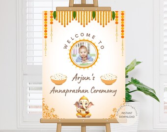 Annaprashan Willkommens-Schild: Indische Reiszeremonie (Digitaler Download, 18x24/24x36 Zoll, Canva Template)