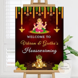 Editable Indian Housewarming Welcome Sign: Graha Pravesh, Vaastu Pooja (Digital Download)