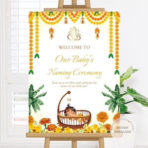 Cartello di benvenuto modificabile per la cerimonia del nome / Cartello stampabile per il giorno del nome del bambino / Cartello di benvenuto per la cerimonia della culla / Decorazione per il giorno del nome / DIGITALE