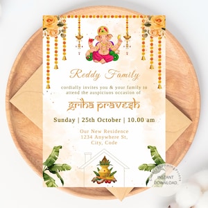 Griha Pravesh-uitnodiging | Uitnodigingskaart Indiase housewarmingceremonie | Vastu-uitnodiging | Housewarming-uitnodiging | Digitale uitnodiging