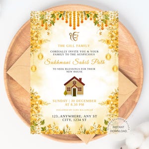 Biglietto d'invito per il percorso Sri Sukhmani Sahib / Invito per l'inaugurazione della casa Sikh / Invito Akhand Paath / Invito per una nuova casa / DOWNLOAD DIGITALE