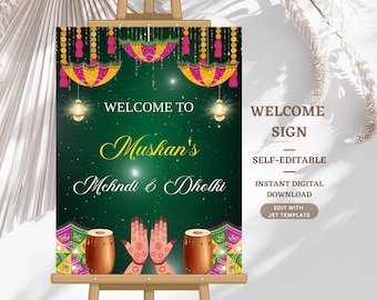 Plaque de bienvenue Mehndi & Dholki Night : décoration d'entrée de mariage indien (téléchargement numérique)