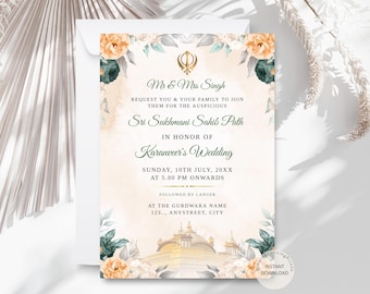 Floral Sukhmani Sahib Path Invitation: Sikh Wedding Invite (Digital Download)