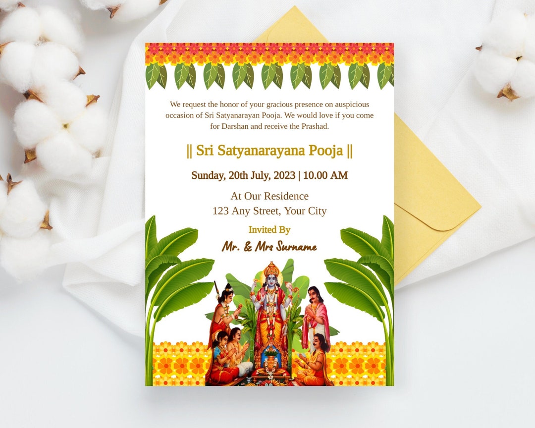 Sri Satyanarayana Pooja Invitation Editable Satyanarayan Etsy