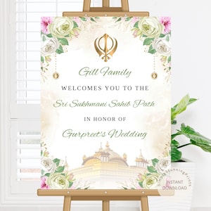 Sukhmani Sahib Ji Path Welcome Sign | Sikh Wedding Welcome Sign | Akhand Path Sign | Sukhmani Sahib Ji Sign | DIGITAL DOWNLOAD