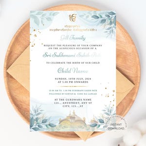 d'invitation de chemin de Sri Sukhmani Sahib | faire-part de naissance d'un enfant sikh | carte d'anniversaire d'enfant sikh | TÉLÉCHARGEMENT NUMÉRIQUE