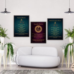 Conjunto de 3 Mantras Poderosos em Inglês e Sânscrito Digital | Gayatri Mantra, Ganesha Mantra, Mahamrityunjaya mantra | Mantra de orações diárias
