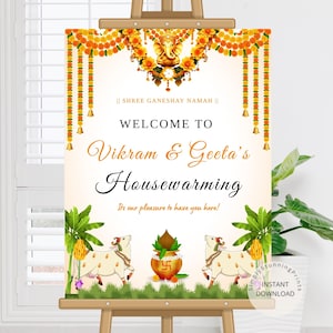 Indian Housewarming Welcome Sign: Pichwai Griha Pravesh (Digital Download 18x24/24x36 Inches)