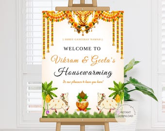 Indian Housewarming Welcome Sign: Pichwai Griha Pravesh (Digital Download 18x24/24x36 Inches)