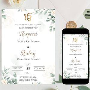 Uitnodigingskaart Indiase Roka-ceremonie als verlovingskaart | Bloemen verlovingsuitnodiging | Roka-uitnodigingssjabloon | DIGITALE DOWNLOAD