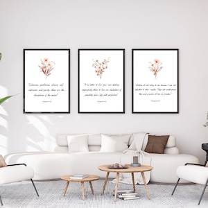 3er-Set Bhagavad Gita Zitat Drucke | Inspirierende Zitate mit Blumen | Yoga-Studio-Dekor | Krishna Zitate