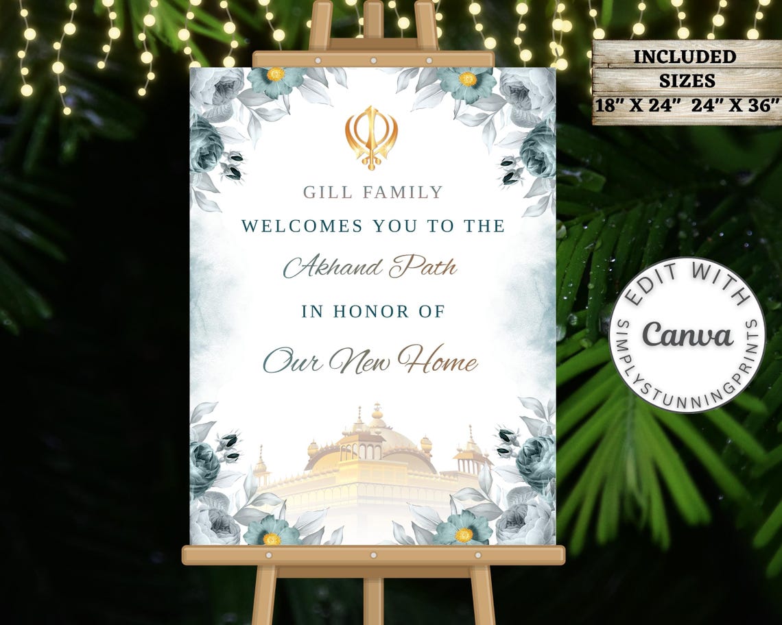 Sri Akhand Path Welcome Sign Sikh Housewarming Welcome Sign Akhand Path ...