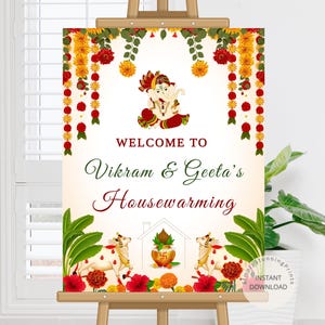 Indian Housewarming Welcome Sign: Pichwai Graha Pravesh Decor (Digital Download)