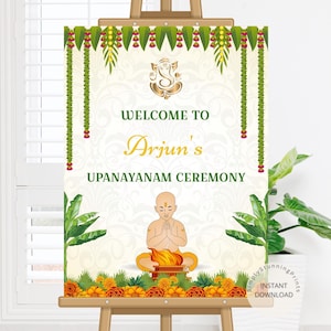 Cérémonie de la pancarte de bienvenue d'Upanayanam en tant que fil de fer | Décoration Upanayanam | Panneau de bienvenue Janoi Sanskar | Plaque de cérémonie Yagnopavit | TÉLÉCHARGEMENT NUMÉRIQUE