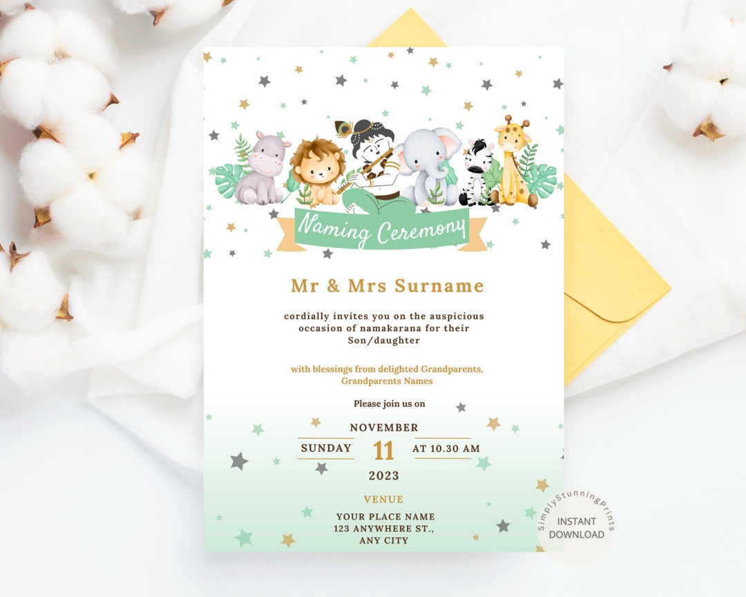 Namd Invitations Editable Namkaran Ceremony Invitation Naming Day Invite Naming Ceremony ...