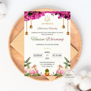 Uitnodigingskaart Indiase housewarming | Graham Pravesh-uitnodiging | Vaastu Pooja-uitnodigingssjabloon | Elektronische digitale uitnodiging