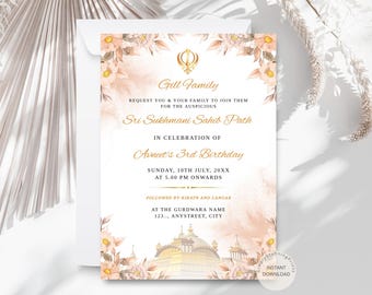Floral Sukhmani Sahib Birthday Invitation: Sikh Celebration (Digital)