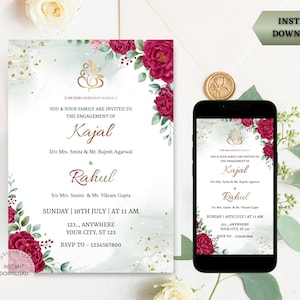 d'invitation Shagun fiançailles | carte florale de fiançailles | Faire-part de cérémonie de bague | Invitation Roka | TÉLÉCHARGEMENT NUMÉRIQUE