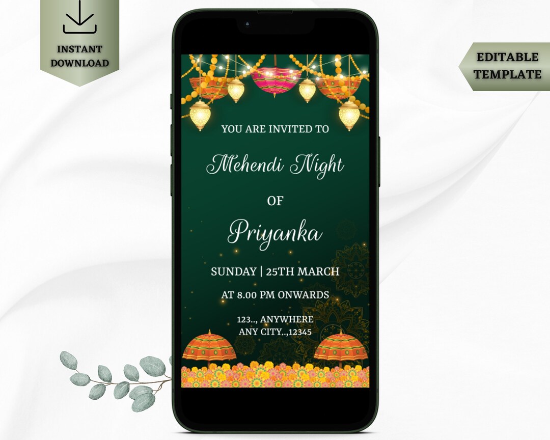 Bride Mehndi Invitation Mehendi Night Invite Mehndi Function Invite