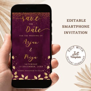 Indianer Save the Date Einladung | Maroon & Gold Save the Date Karte | Indische Hochzeitseinladung | Hochzeit-Ankündigung | DIGITALE EINLADEN