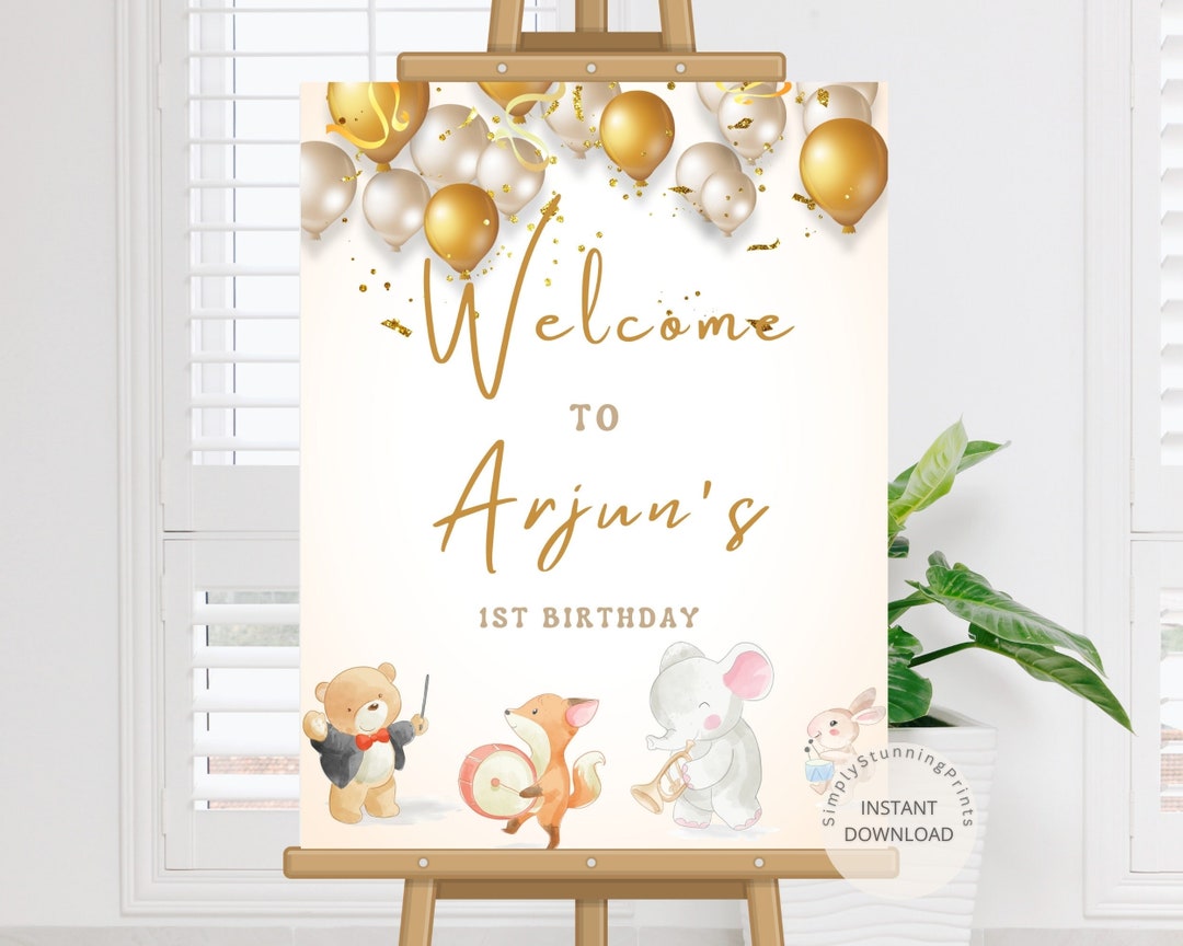 Gold Light Birthday Party Welcome Sign Balloons First Birthday Sign ...