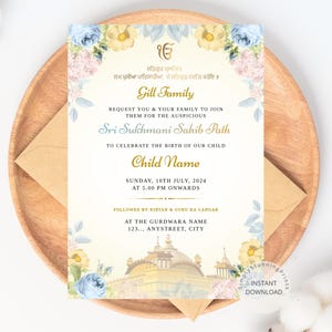 d'invitation de chemin de Sri Sukhmani Sahib | faire-part de naissance d'un enfant sikh | Invitation d'Akhand Paath | Carte d'anniversaire d'enfant sikh | TÉLÉCHARGEMENT NUMÉRIQUE