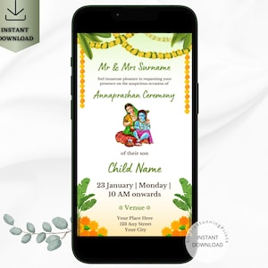 Invito digitale Annaprashan / Invito alla cerimonia Bhat Khulai / Invito alla prima alimentazione del riso / Invito digitale per dispositivi mobili