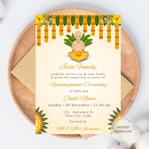 Upanayanam Ceremony Invitation as Thread Ceremony | Janoi Ceremony Invite | Upanayanam Invite | Tread Ceremony Invite | DIGITAL DOWNLOAD
