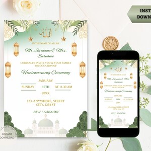 Moslim Housewarming-uitnodigingskaart | Uitnodiging housewarmingfeest | Islamitische housewarminguitnodiging | Afdrukbare digitale uitnodiging