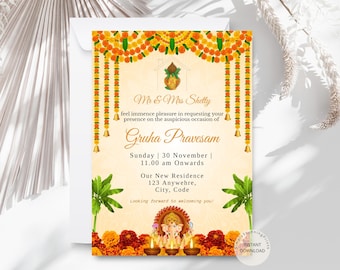 Gruha Pravesam Invitation: Indian Housewarming Ceremony Template (Digital Invitation)