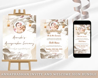 Annaprashan Welcome Sign & Invitation Bundle | Rice Feeding Ceremony | Weaning Ceremony Decoration | Pasni Decoration | DIY DIGITAL TEMPLATE