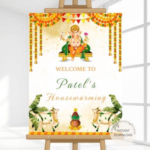 Indian Housewarming Welcome Sign: Pichwai Graha Pravesh Decor (Digital Download)