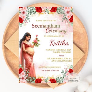 Indische Babypartyeinladungskarte | Seemantham Einladungskarte | Godh Bharai Einladen | Digitale Einladung