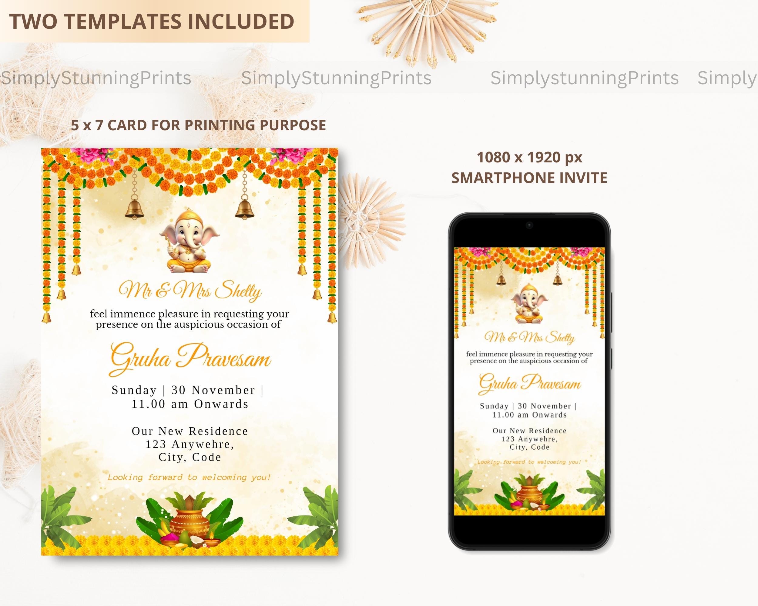 Indian Gruha Pravesam Invitation: Housewarming Pooja Card (digital ...