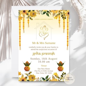 Griha Pravesh Invitation: Indian Housewarming Pooja Card (DIY Template) image 1