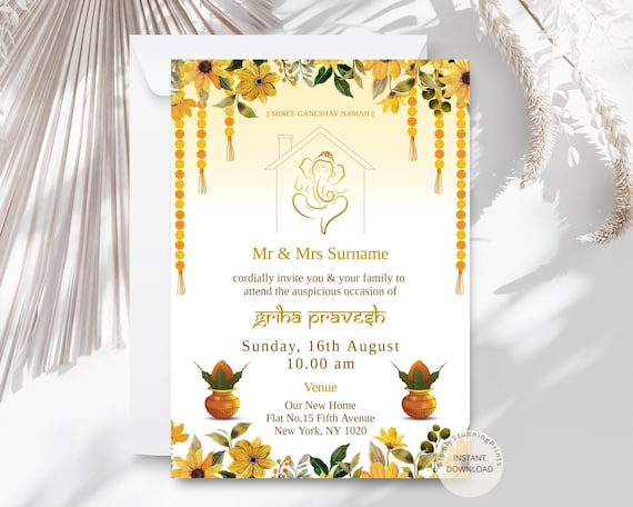 Griha Pravesh Invitation: Indian Housewarming Pooja Card (DIY Template)