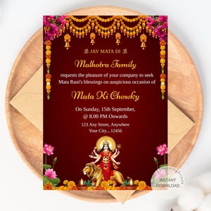 Biglietto d'invito Mata ki Chowki / Invito Mata ka Jagrata / Invito Mata Rani / Carta Mata Di / Download digitale Invito smartphone fai da te