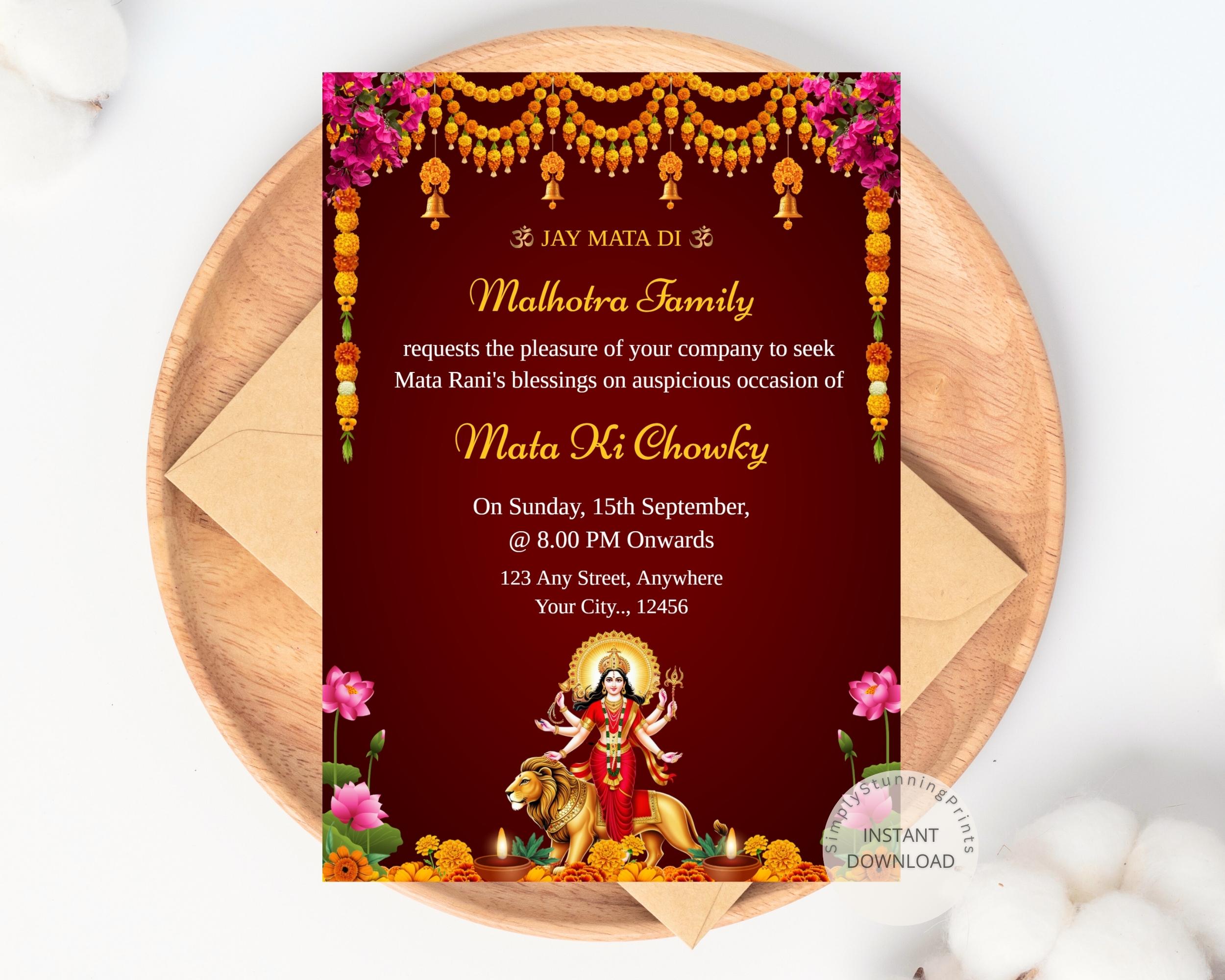 Mata Ki Chowki Invitation Card: Traditional Digital Invite (DIY