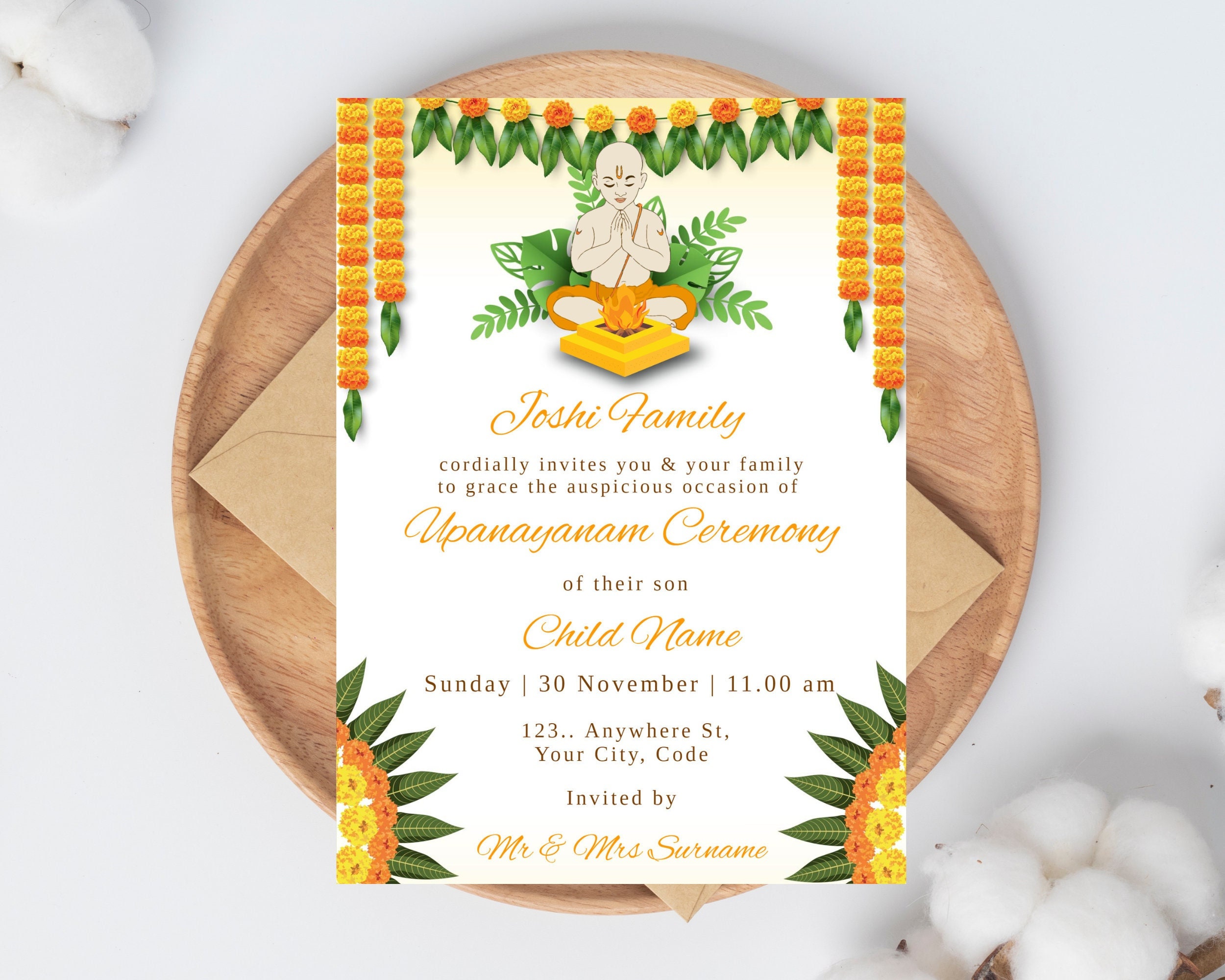 Upanayanam Ceremony Invitation as Thread Ceremony Janoi Ceremony Invite