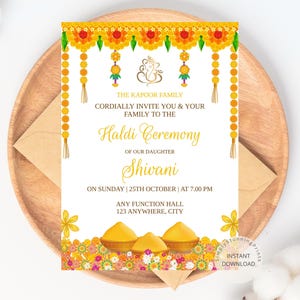 Cartão de convite indiano Haldi | Convite para cerimônia Pithi | Convite Maiyan | Convite eletrônico para noite Haldi | DOWNLOAD DIGITAL